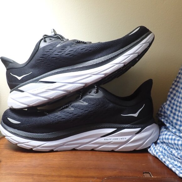 Hoka Clifton 8 Black White Shoes Women's Size 10 D Wide - Picture 3 of 15